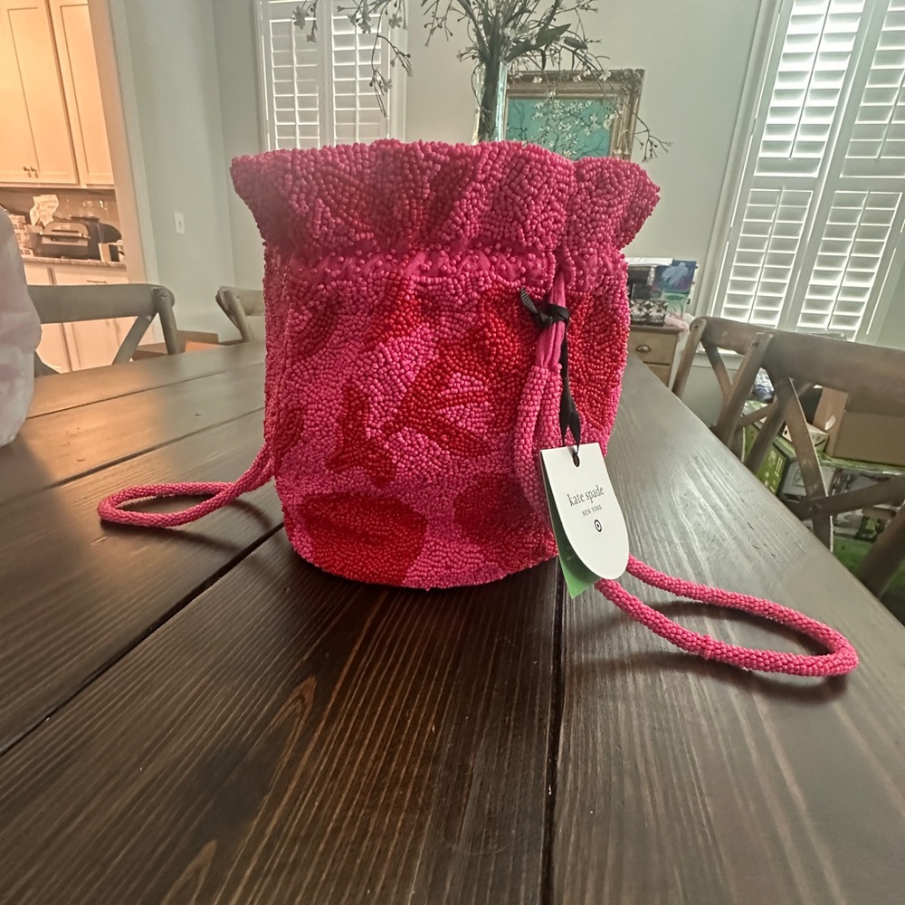Kate Spade/Target Collaboration Pink/Red Rose Beaded Drawstring Bucket Hand Bag